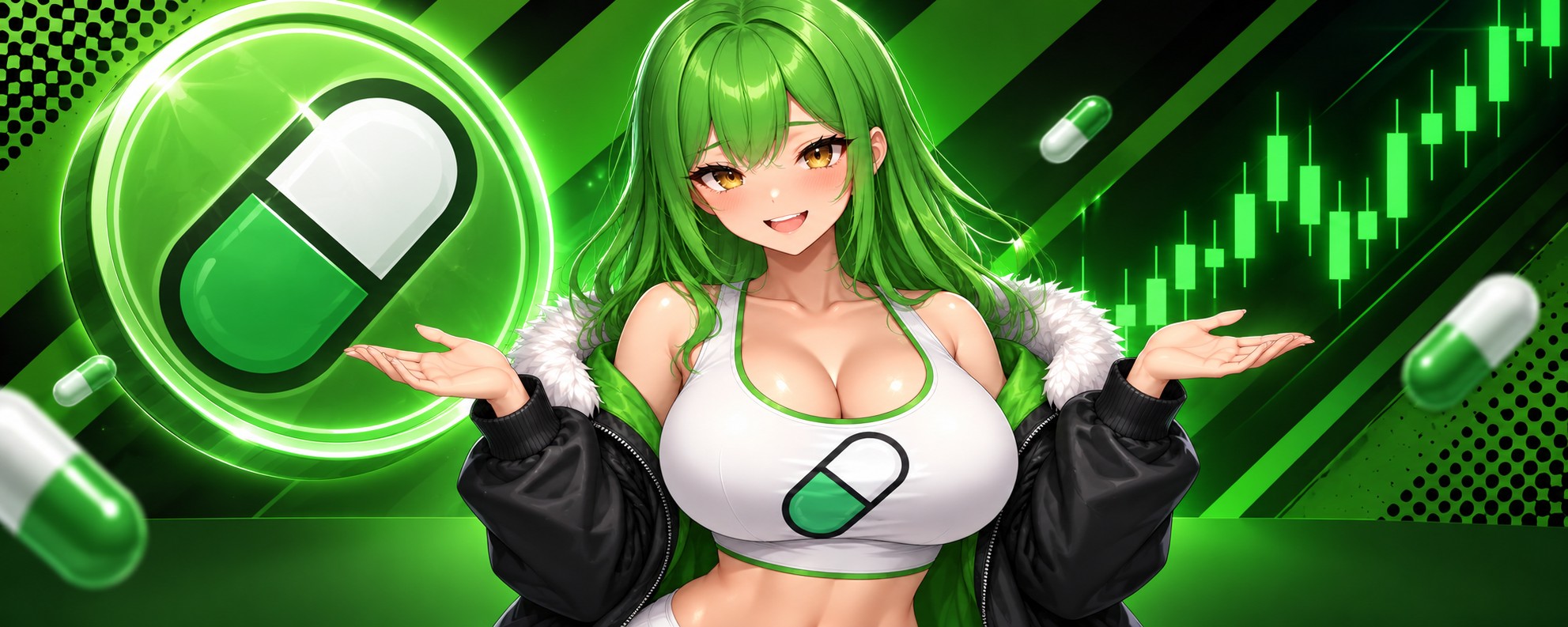 $PUMP mascot with the PUMP pill emblem